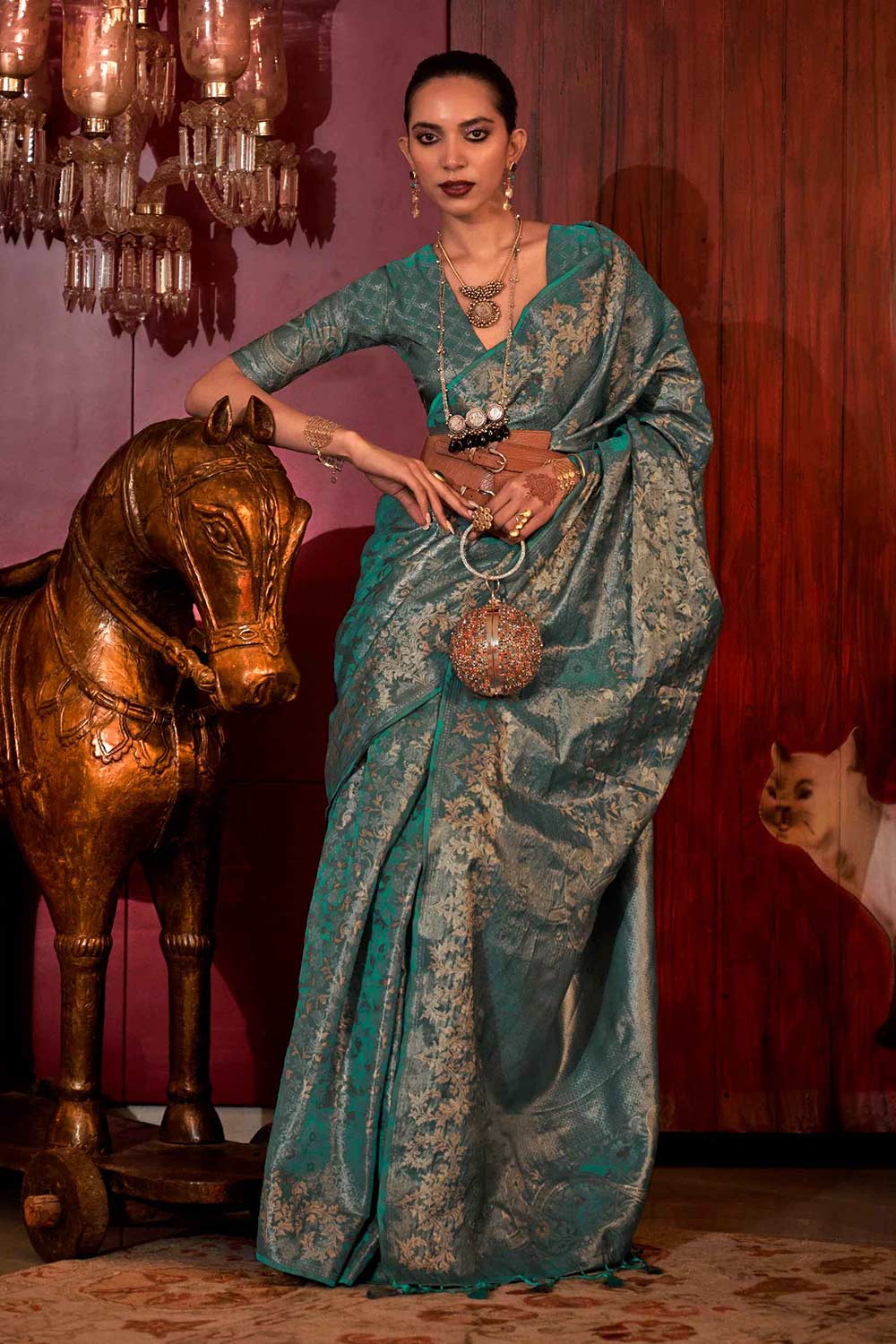 Katia Silk Turquoise Floral One Minute Saree