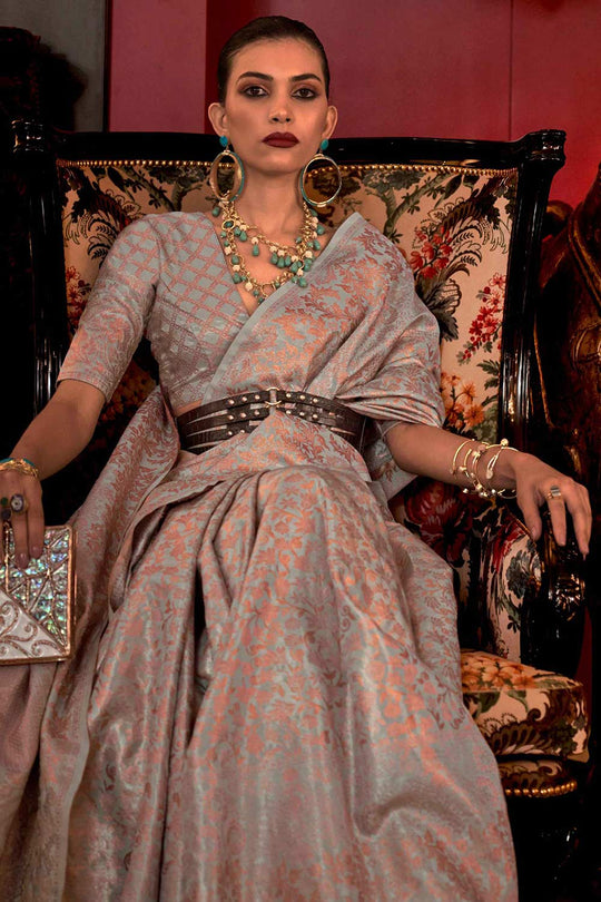 Katia Silk Grey Floral One Minute Saree