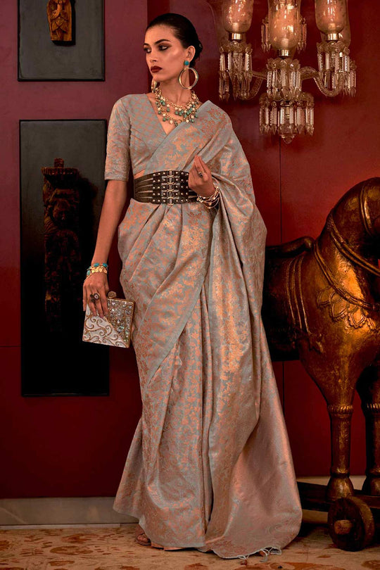 Katia Silk Grey Floral One Minute Saree