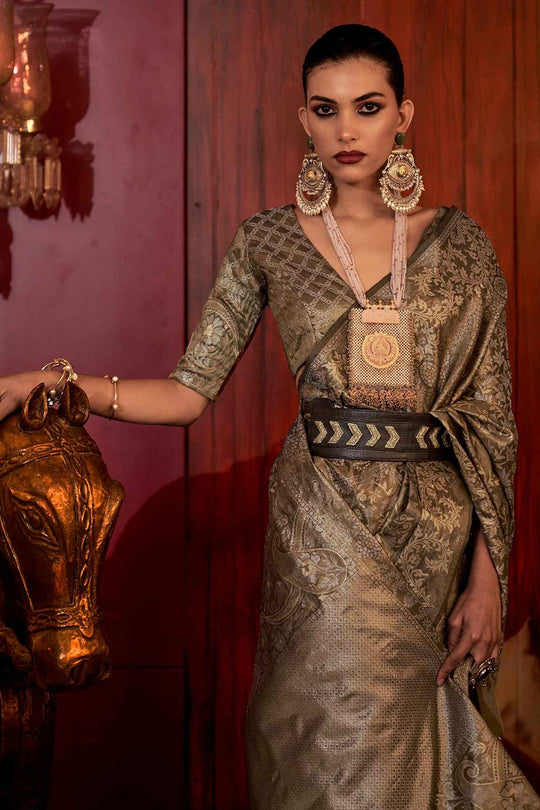 Kalkatti Silk Black Floral One Minute Saree