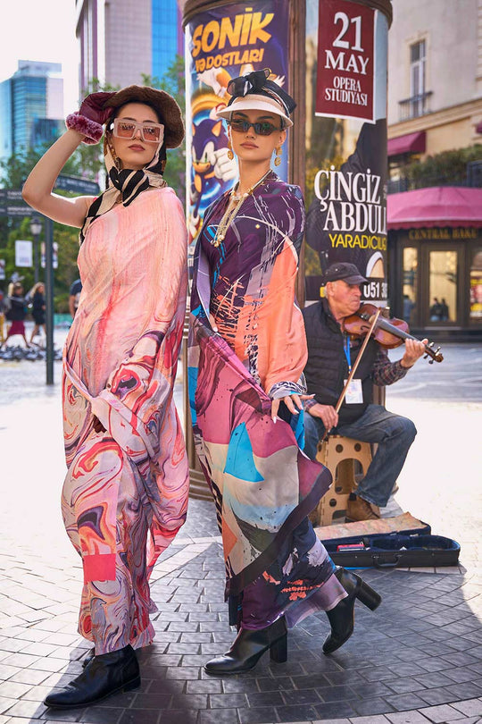 Kriss Orange Abstract One Minute Saree