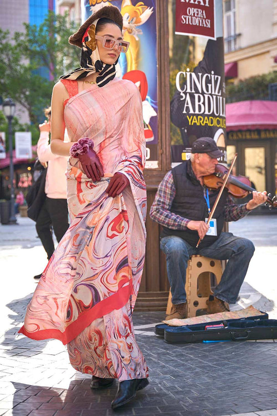 Kriss Orange Abstract One Minute Saree