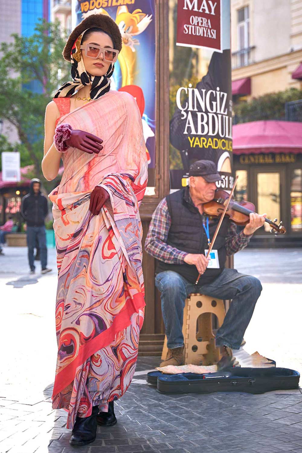 Kriss Orange Abstract One Minute Saree