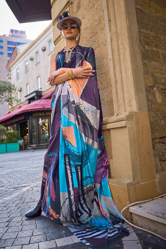 Kriss Purple Abstract One Minute Saree