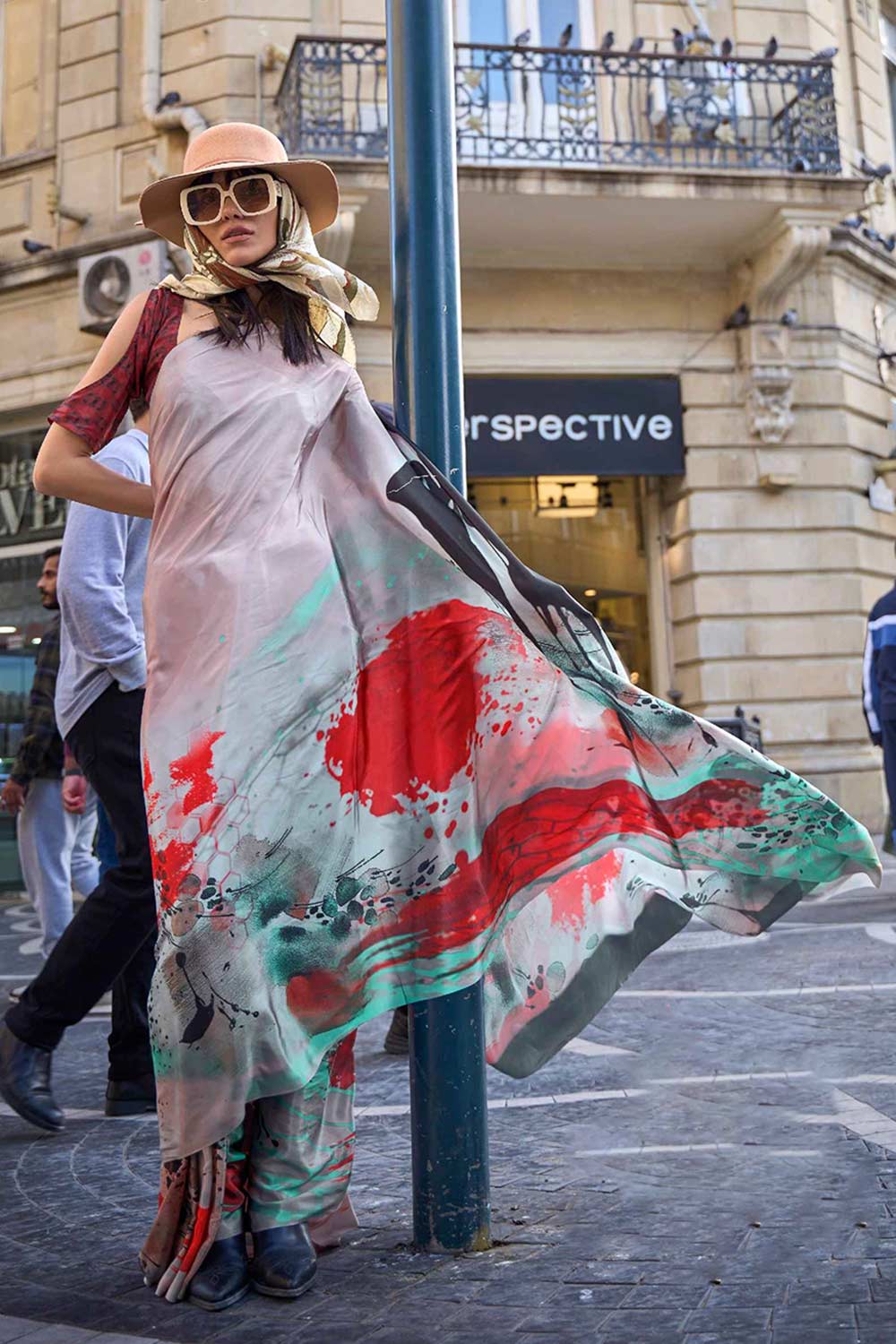 Kriss Multi-Color Floral Print One Minute Saree