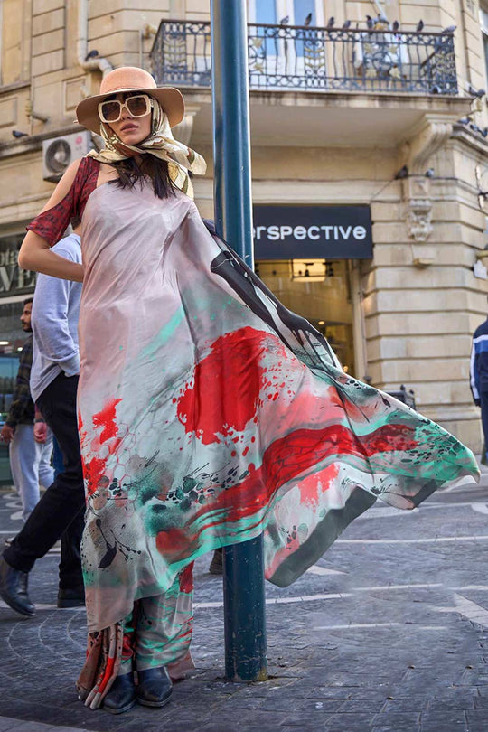 Kriss Multi-Color Floral Print One Minute Saree