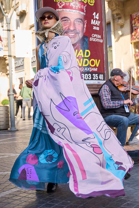 Kriss Lavender Silk Abstract One Minute Saree