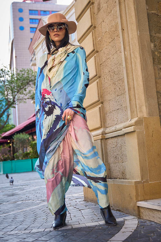 Kriss Blue Floral One Minute Saree