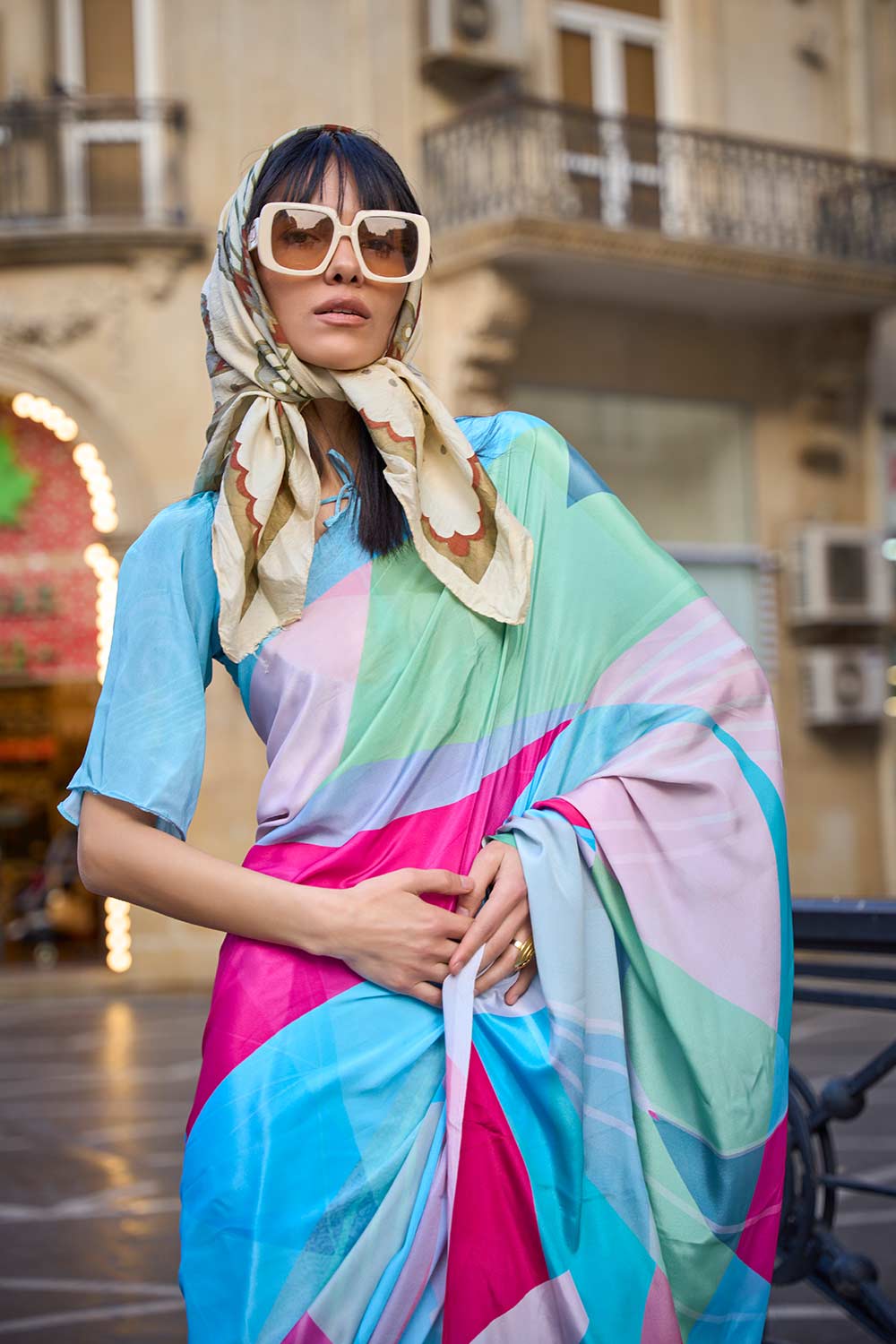 Kriss Blue Floral One Minute Saree