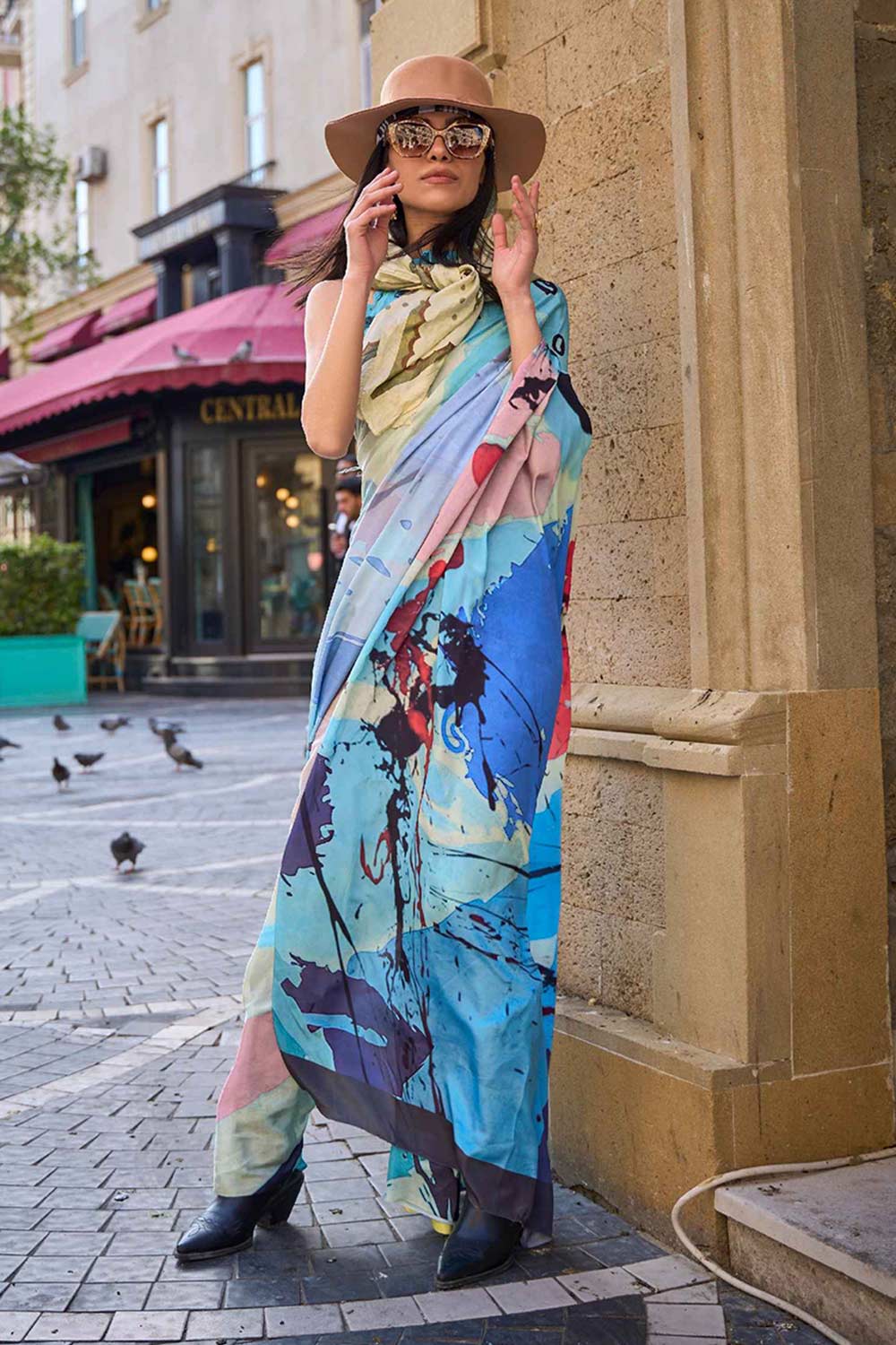 Kriss Blue Floral One Minute Saree