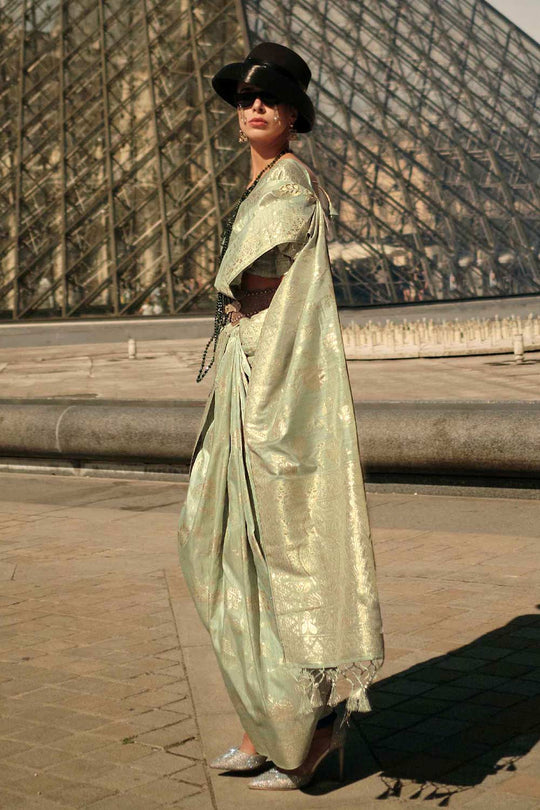 Kasia Silk Light Green Floral One Minute Saree