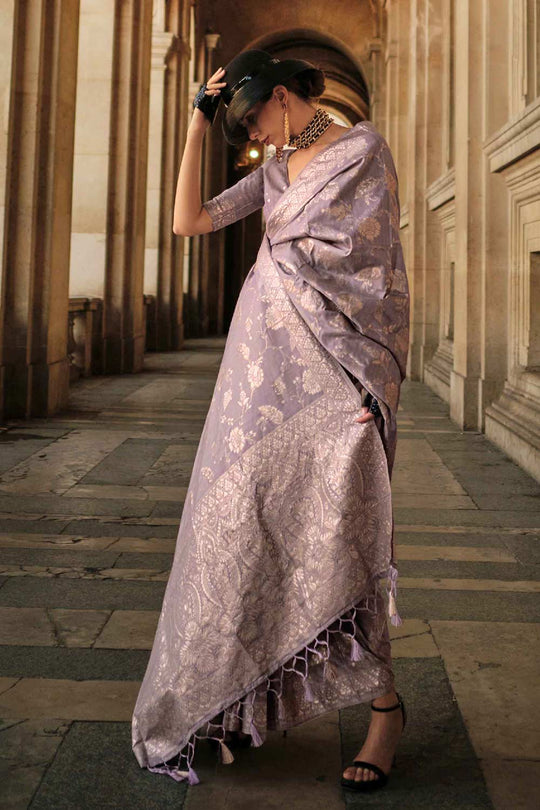 Kasia Silk Lavender Floral One Minute Saree