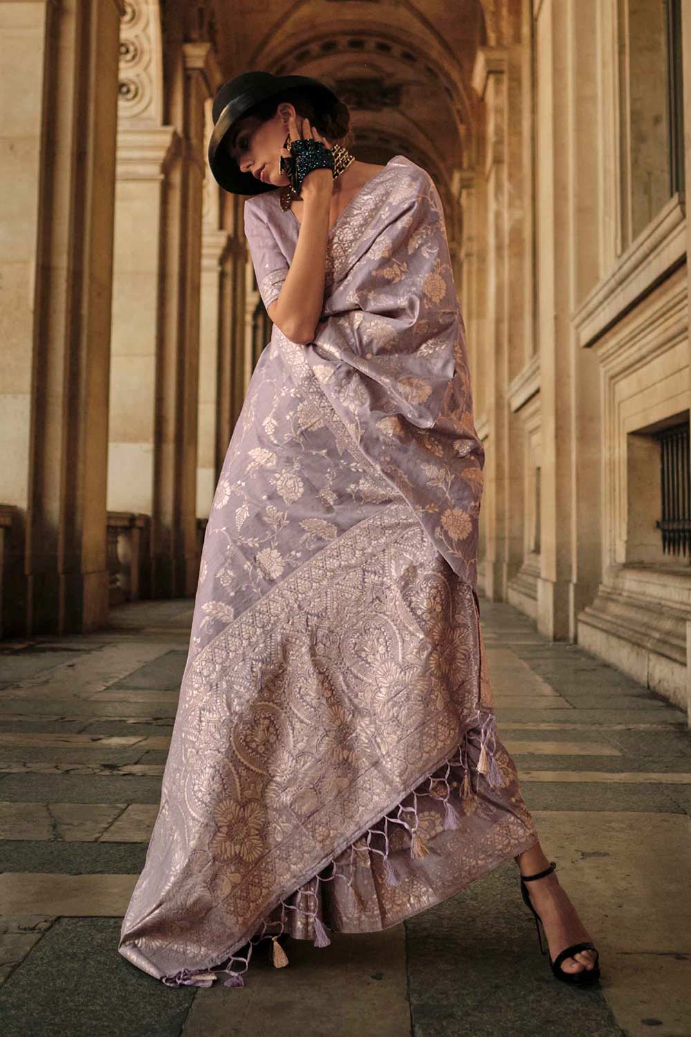 Kasia Silk Lavender Floral One Minute Saree
