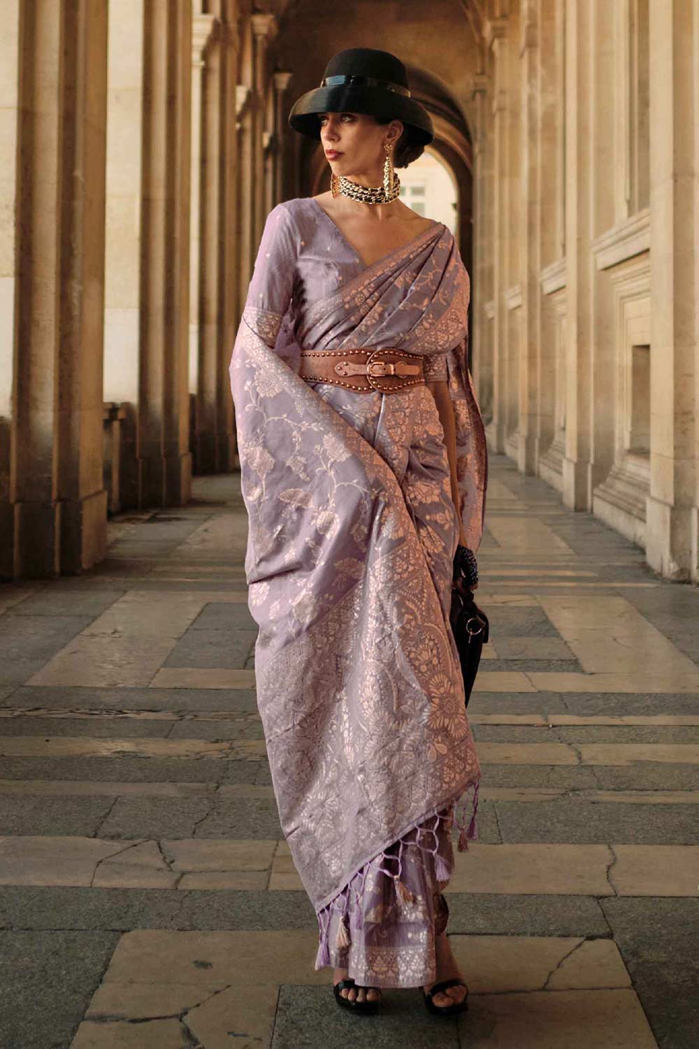 Kasia Silk Lavender Floral One Minute Saree