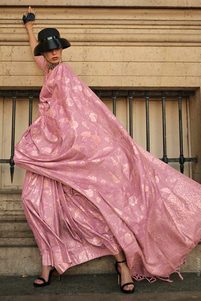 Kasia Silk Pink Floral Foil Print One Minute Saree
