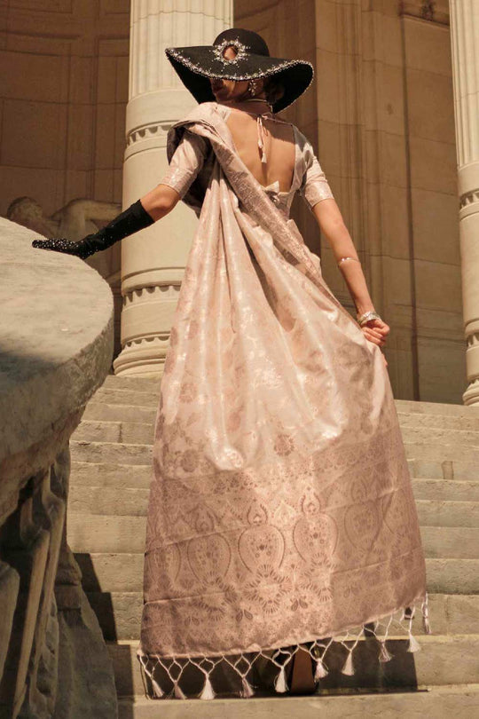 Kasia Silk Beige Floral One Minute Saree