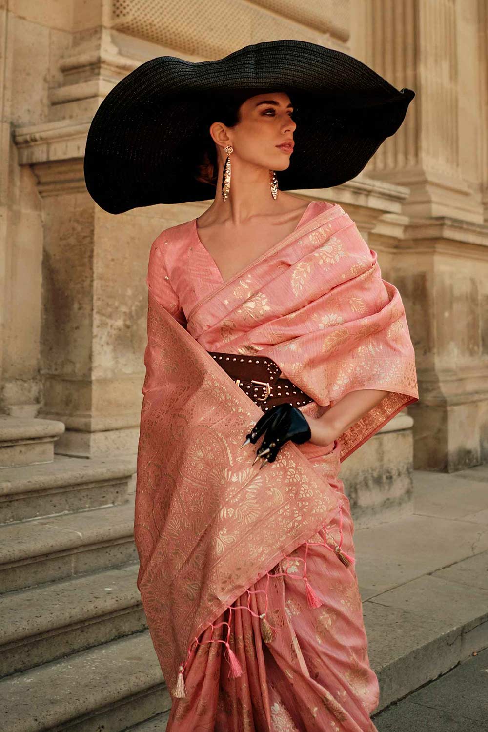Kasia Silk Pink Floral One Minute Saree
