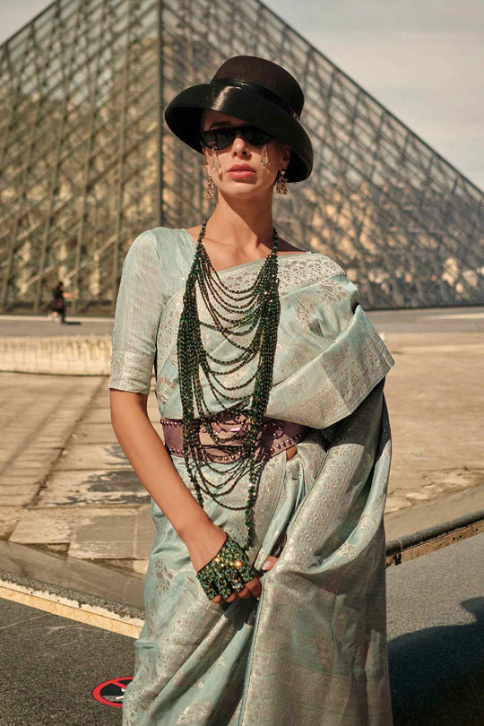 Kasia Silk Light-Green Floral One Minute Saree