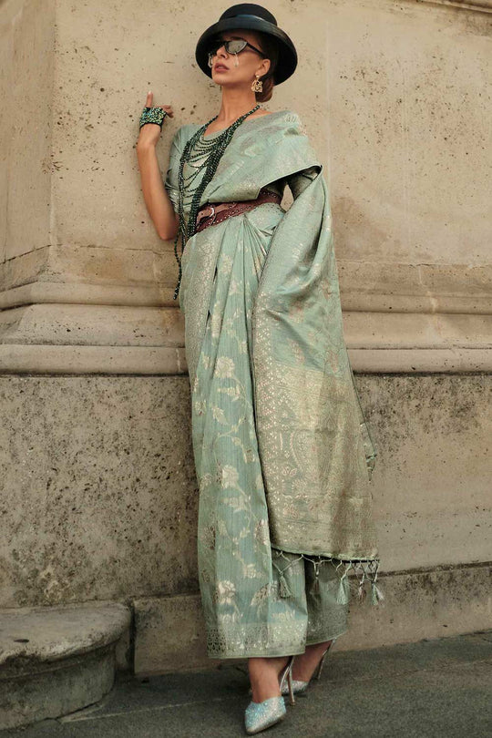 Kasia Silk Light-Green Floral One Minute Saree