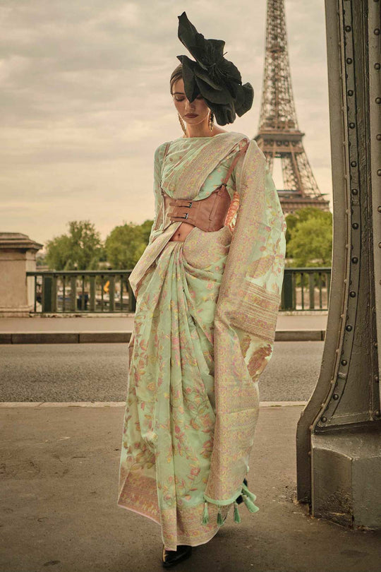 Kyra Silk Light-Green Floral One Minute Saree