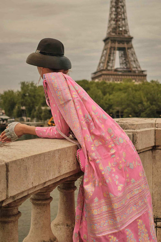 Kyra Organza Pink Floral Pattern One Minute Saree