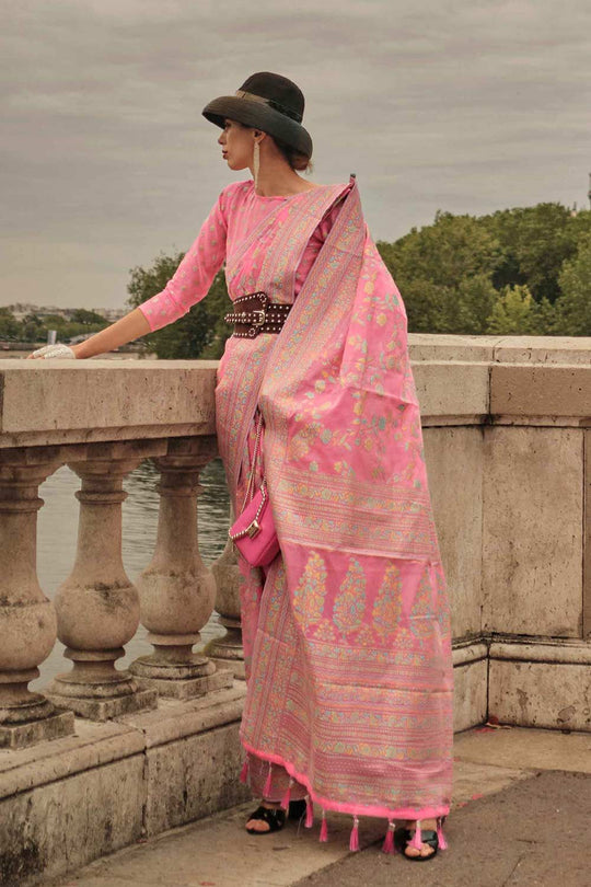 Kyra Organza Pink Floral Pattern One Minute Saree