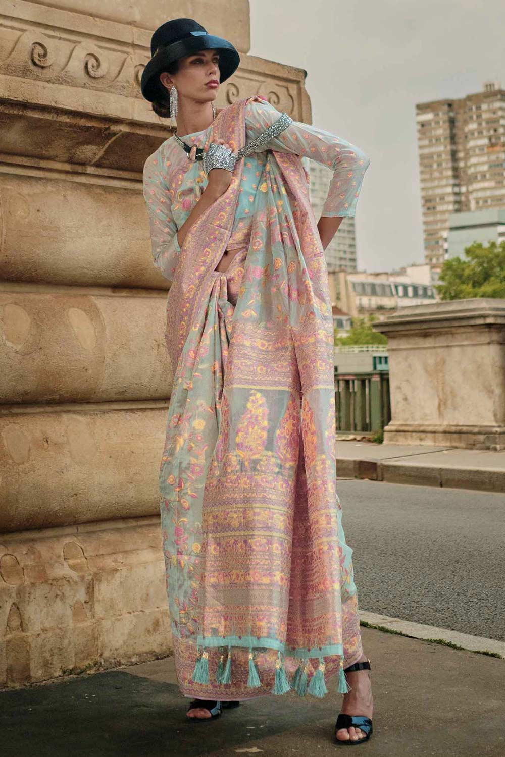 Kasia Silk Pink Floral One Minute Saree