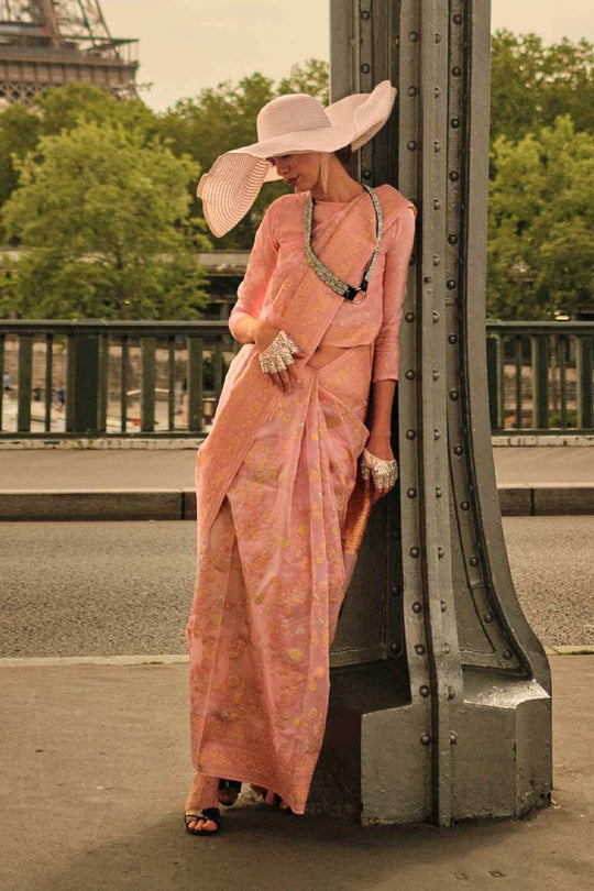 Kyra Organza Embroidered Pink Floral One Minute Saree