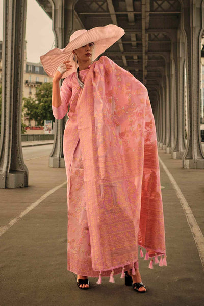 Kyra Organza Embroidered Pink Floral One Minute Saree