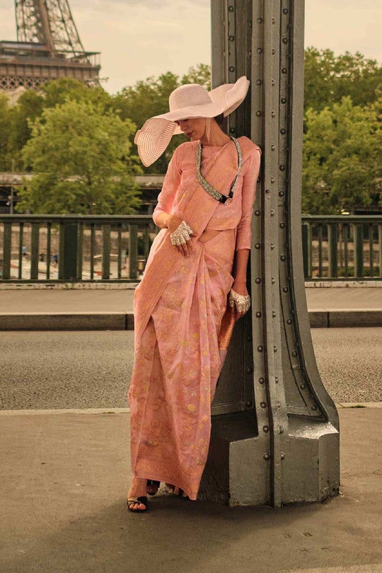 Kyra Silk Orange Floral One Minute Saree