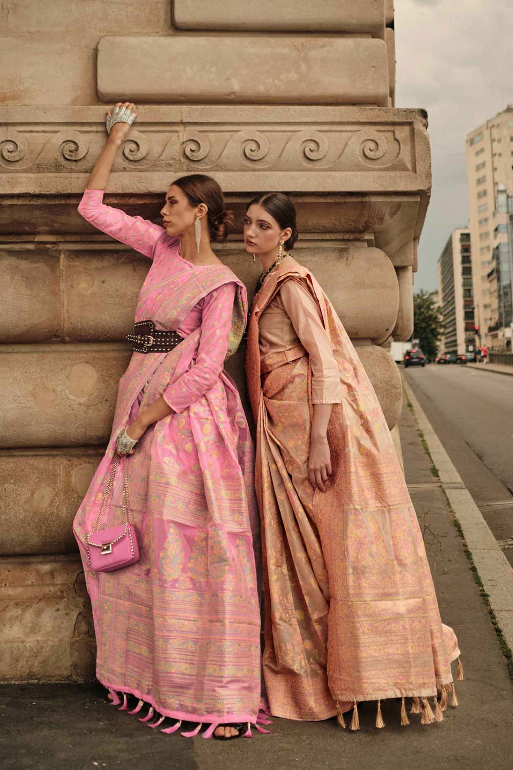 Kyra Silk Orange Floral One Minute Saree