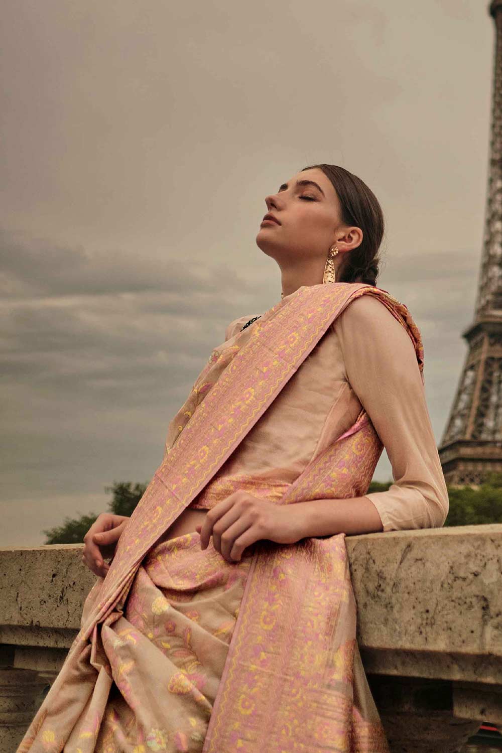 Kyra Silk Orange Floral One Minute Saree