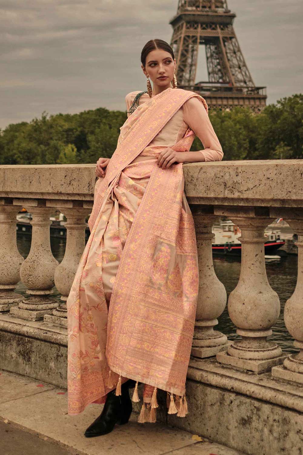 Kyra Silk Orange Floral One Minute Saree