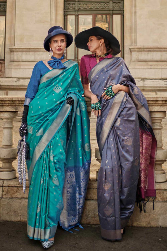 Katrina Silk Purple Block Print One Minute Saree