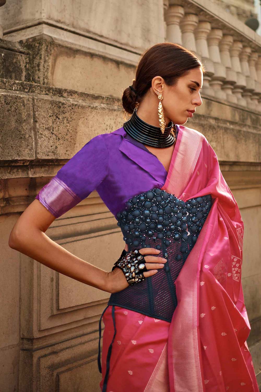 Katrina Silk Red Block Print One Minute Saree