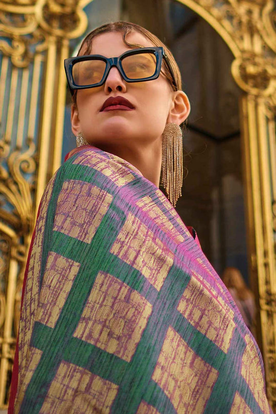 Anjum Silk Purple Block Print One Minute Saree