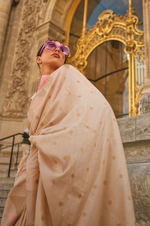 Anjum Silk White Block Print One Minute Saree