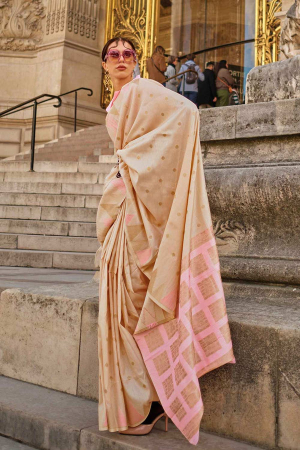 Anjum Silk White Block Print One Minute Saree