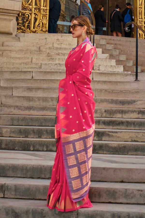 Anjum Silk Rani Block Print One Minute Saree