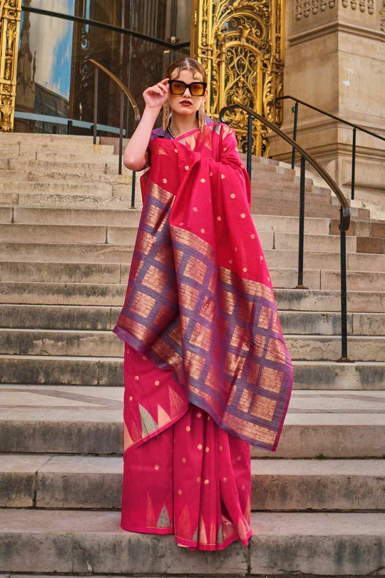 Anjum Silk Rani Block Print One Minute Saree