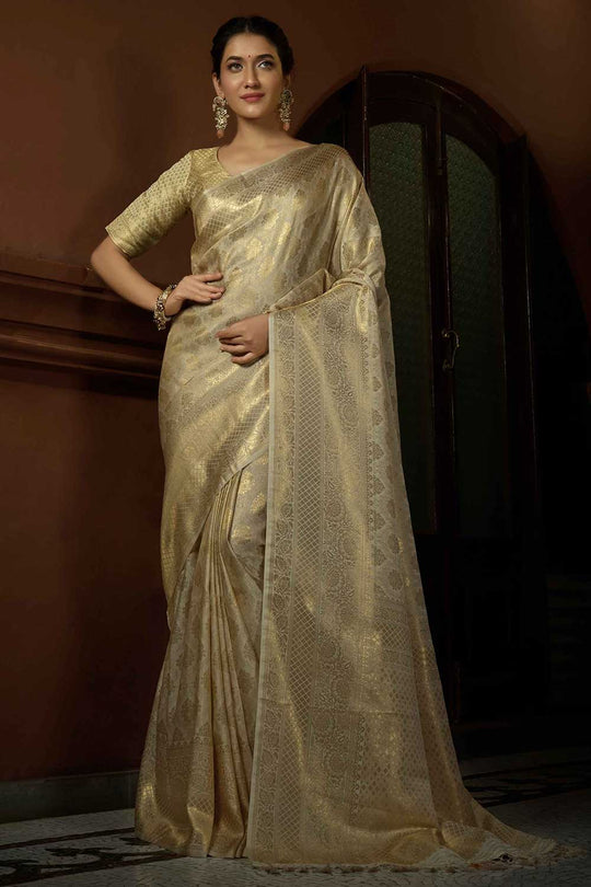 Celine Off-White Art Silk Woven One Minute Saree