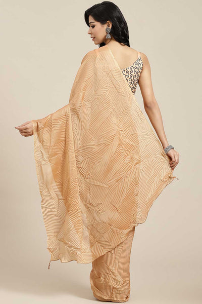Buy Georgette Solid Saree in Peach Online - Back