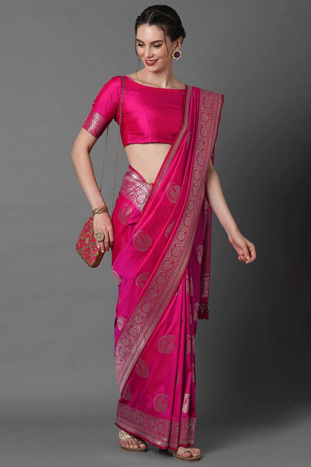 Buy Pink Woven Art Silk One Minute Saree