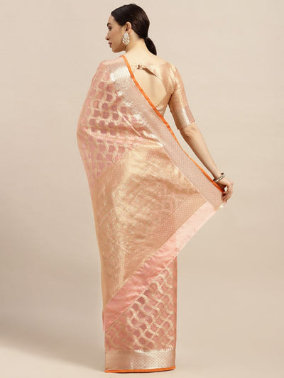 Tatiana Orange Silk Blend Banarasi Floral One Minute Saree