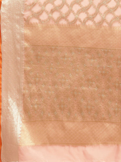 Tatiana Orange Silk Blend Banarasi Floral One Minute Saree