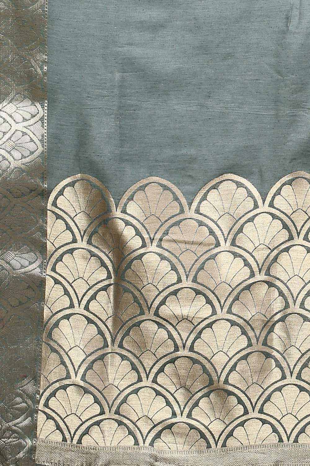 Buy Linen Blend Floral Saree in Sea Green Online 