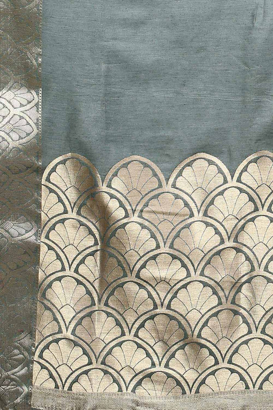 Buy Linen Blend Floral Saree in Sea Green Online 