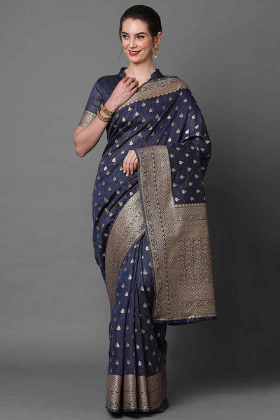 Buy Navy blue Woven Art Silk One Minute Saree