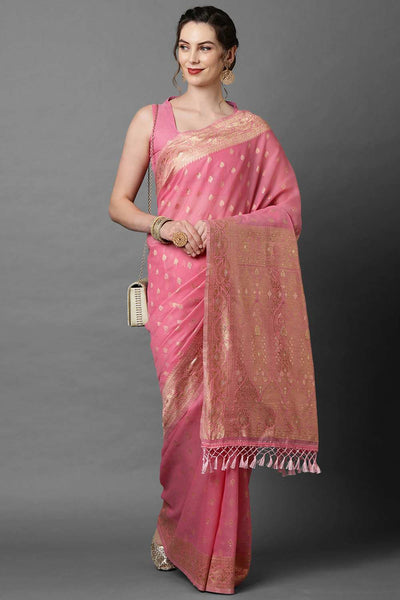 Buy Light Pink Woven Art Silk One Minute Saree