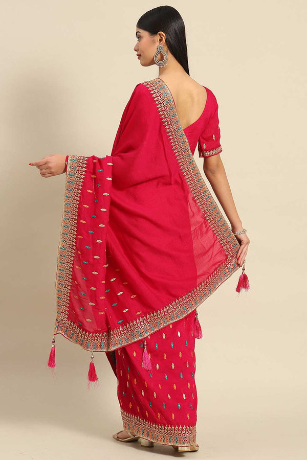 Buy Pink Art Silk Embroidered Embroidered One Minute Saree Online - Back